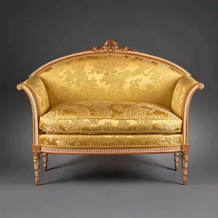 Antique French Palace Style Solid Wood Carved King Size Sofa Luxury Victorian Velvet Upholstered Living Room Furniture