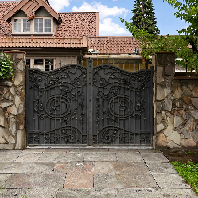 Modern European Design Electric Iron Sliding Automatic Driveway Gate for Villa & Hotel Custom Swing Wrought Iron Front Gate