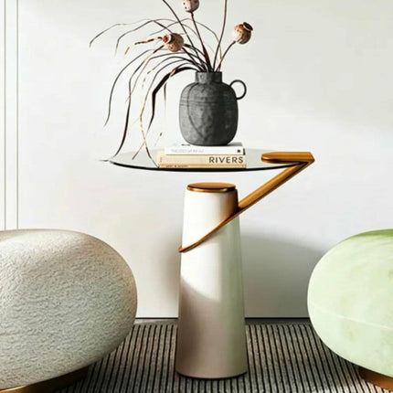 Modern Luxury Sofa Side Table Hotel Living Room Furniture Creative Design Metal Base Glass Top Small Corner Table