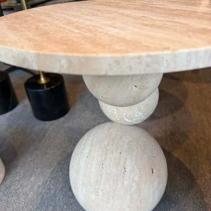 Customized Travertine Side Table Irregular Shape With Travertine Round Ball Shape Leg For Modern Living Room Bedroom