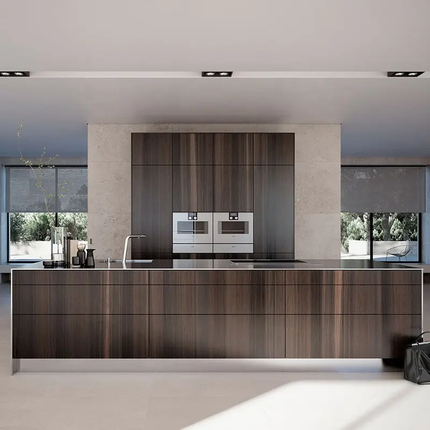 CBMmart Luxury Melamine Wood Veneer Grain Quartz Kitchen Cabinets Island Table With Sink