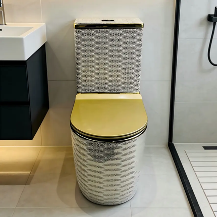 Luxury Modern Dual-Flush Elongated One Piece Wall-Mounted Ceramic Custom Golden Color Tornado Flushing P-Trap for Wholesale