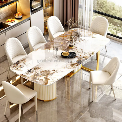 Hot Selling Luxury White Sintered Stone Modern Most Popular Dining Table Set With 8 Chairs for Family Dining Rooms Kitchen