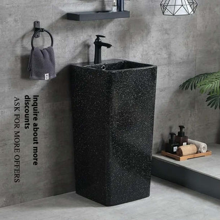 Nordic Ink White Modern Minimalist Floor-Standing Square Balcony Sink Hand-Painted One-Piece
