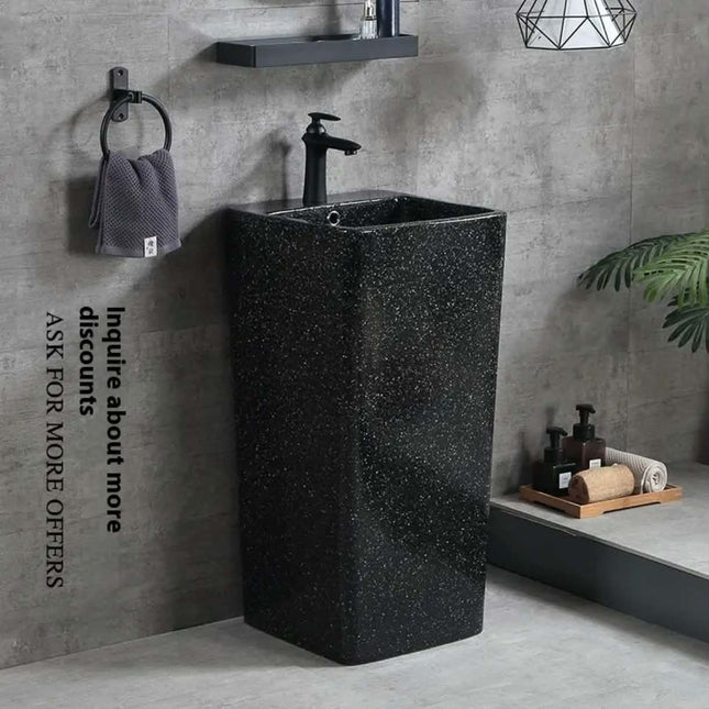 Nordic Ink White Modern Minimalist Floor-Standing Square Balcony Sink Hand-Painted One-Piece