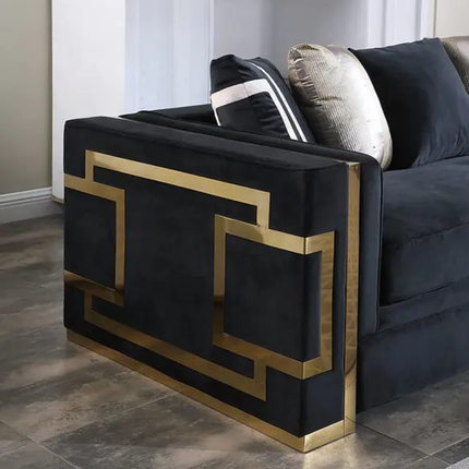 Grand Blue Velvet Elite Sofa with Striking Golden Details Premium Quality
