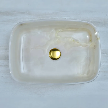 Luxury Rectangle White Onyx Stone Wash Basin Sink Modern Natural Stone Marble Sink Bathroom Vanity Countertop Art Vessel Sink