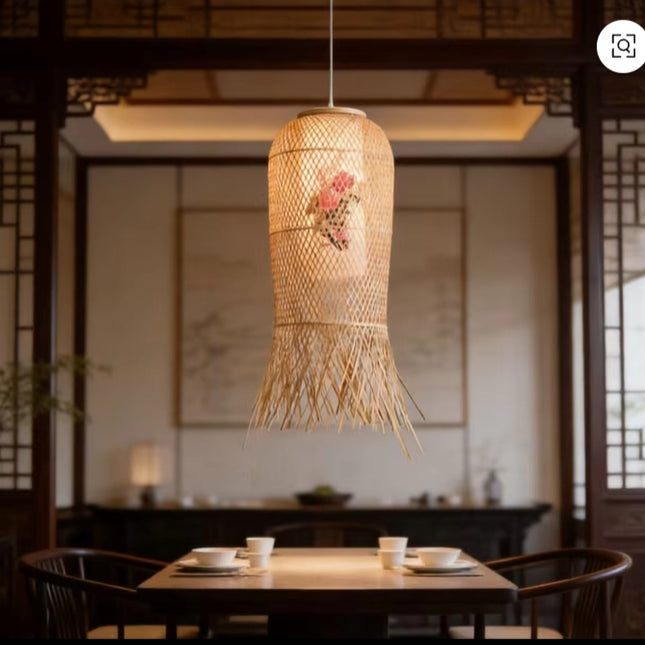 Japanese Style Bamboo Pendant Light with Tassel for Elegant Dining Room Decor