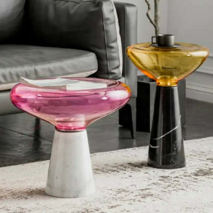 modern Sofa Side End Table Living Room Furniture Nordic Marble Base Nordic Luxury Tempered Glass Small Coffee Table For Home