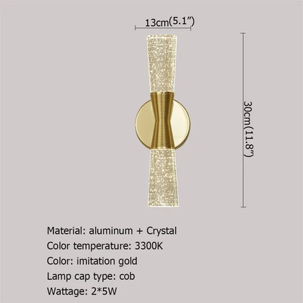 Crystal Wall Lamp Sconce LED Fixture Modern Indoor Wall Lights for Bedroom Office Hotel