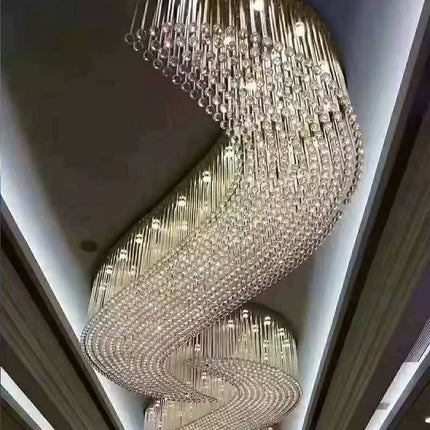 Customized Large Fancy Crystal Chandeliers for Hotels Banquet Halls Elegant Pendant Light for Villa Lighting Long Shape