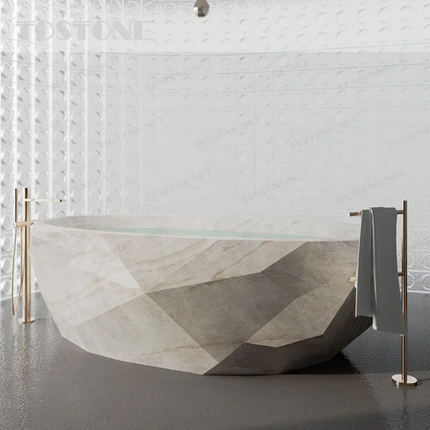 Natural Taj Mahal Marble Bathtub Ergonomic Soaking Tub For Luxury Private Home Indoor Design Custom Size