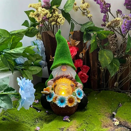 Waterproof Solar-Powered Elderly Statue Decoration LED Garden Gnome Resin Outdoor Lawn Yard Light Faceless Goblin