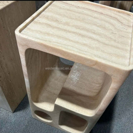 Custom Designed Modern Luxury Beige Travertine Side Table Newly Designed Modern Style Marble Coffee Table For Hotels