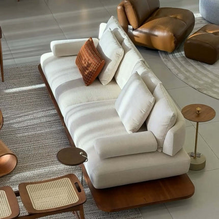 Modern Luxury White Boucle Sectional Sofa with Solid Wood Base Modular Upholstered Minimalist Living Room 3 Seater Sofa