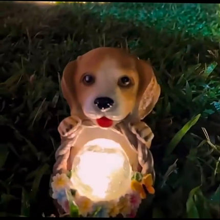 Outdoor Courtyard Solar Animal Statue Ornament Garden Resin Craft Realistic Dog Sculpture