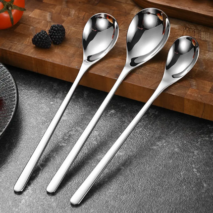 Long Handle Minimalist Style 304 Stainless Steel Simple Mirror Thickened Deepened Finish Rice Mixing Soup Serving Spoon