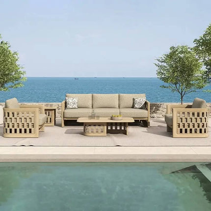 Nordic Outdoor Furniture Sofa Garden Solid Wood Backyard Sofa Set Outdoor All-Weather Teak Patio Courtyard Garden Sofas