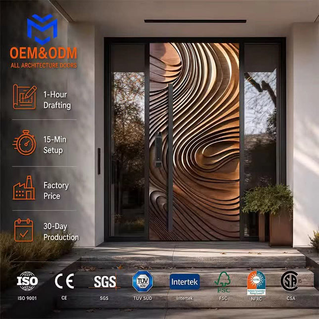 Luxury Soundproof Waterproof Moisture-Proof Eco-Friendly Asymmetrical Modern Solid Wood Door for Hotels Apartments Villas