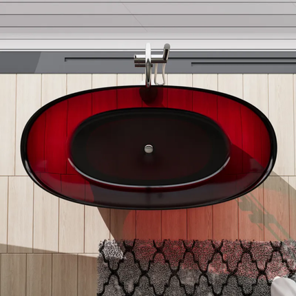 Deep Crimson Transparent Resin Bath Italian Design Stylish Comfortable Space Masterpiece