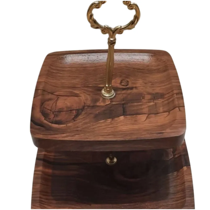 High Quality Modern Stylist Design Handmade Wooden Cake Serving Stand With Gold Metal Floral Cupcake Holder Dishwasher Safe