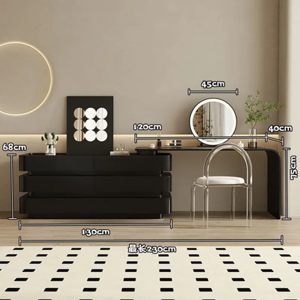 Black Dressing Table With Integrated Drawer Cabinet, Italian-Style Makeup Table, Vintage Style, High-End Solid