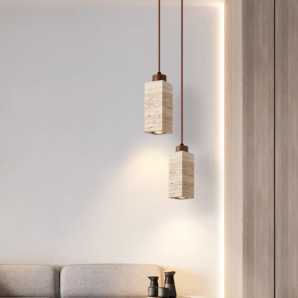 Wabi Sabi Stone LED Pendant Lamp Dimmable Postmodern Dining Room Bedside Living Room Hotel Restaurant Kitchen Hanging Travertine