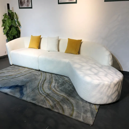 Divine White Velvet Sofa with Ornate Golden Lotus Table High Class Living Room Set