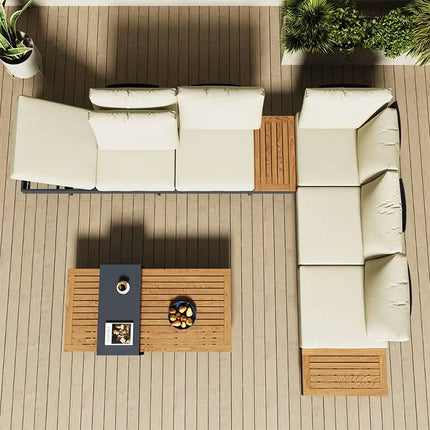 Modern Outdoor Aluminum Alloy Sofa Set Durable Rainproof Sunscreen For Courtyard Villa Hotels Open-Air Teak Chair Combination