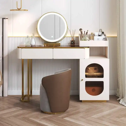 Adjustable MakeUp Desk Dressing Table With LED Mirror And Drawers Iron Vanity Table MakeUp Vanities Dresser Bedroom Furniture