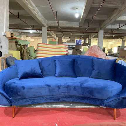 Royal Navy Blue Velvet Curved Sofa Premium Gold Legs Luxury Design for Living Room