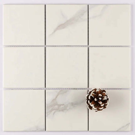 Bluwhale Tile Anti Slip Square Bali Stone Porcelain Carrara White Marble Look Villa Swimming Pool Tile Marble Mosaic