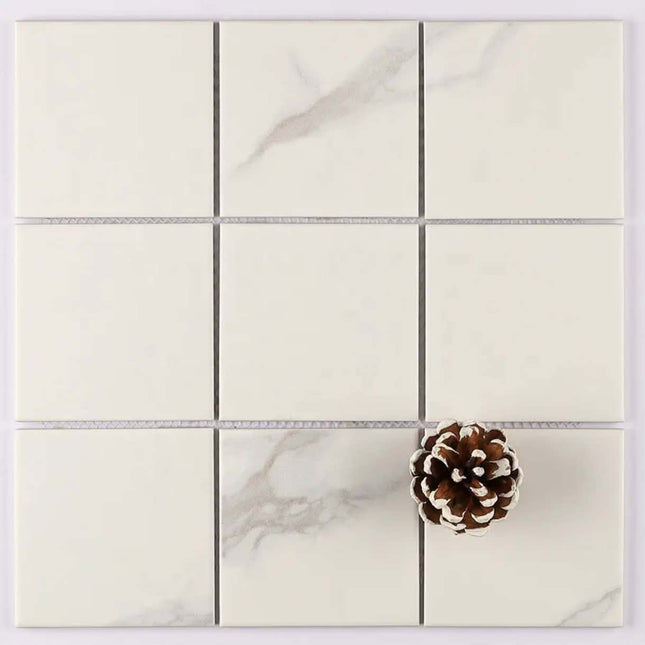 Tile Anti Slip Square Bali Stone Porcelain Carrara White Marble Look Villa Swimming Pool Tile Marble Mosaic