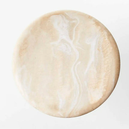 Elegant Trends Cream Marble Side Table Minimalist Modern Luxury Handcrafted Stone Furniture For Living Room Decor Home Furniture