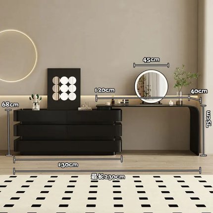 Black Dressing Table With Integrated Drawer Cabinet, Italian-Style Makeup Table, Vintage Style, High-End Solid