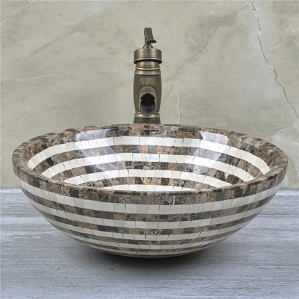 Customized Modern Polished Natural Marble Stone Mosaic Sink Round Shape Countertop Bathroom Vanity Sink