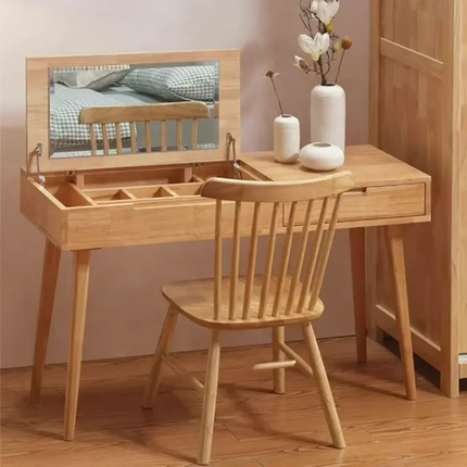Solid Wood Vanity Table Makeup With 6 Organizers For Different Sized Accessories Flip Top Mirror