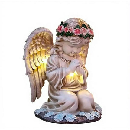 Modern Outdoor Solar Angel Girl Garden Statue Resin Craft Ornament Painted Finish For Yard Decorative Solar-Powered Landscape