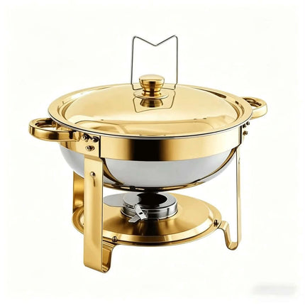 FLEY Round 4.5L Luxury Buffet Food Warmer Stainless Steel Gold Silver Chafing Dish With Lid For Hotel Party Banquet Supplies