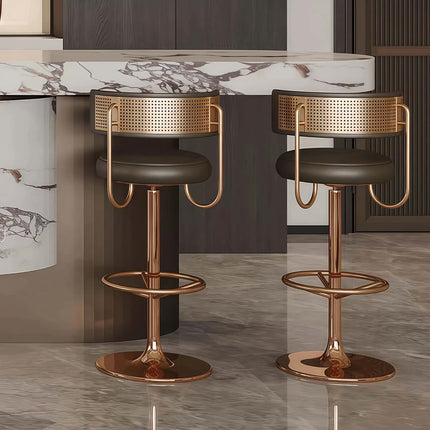 Modern Style Hotel Restaurant Luxury Gold Bar Chair Villa Dining Room Metal Frame Fabric Upholstered High Chair Furniture