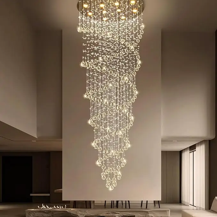 Modern Luxury Silver K9 Crystal Chandelier 3-Color Dimmable LED Pendant Light for Hotel Villa Duplex Living Room