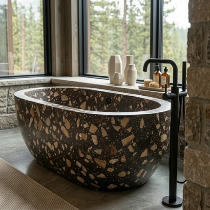 High Quality Artificial Terrazzo Stone Brown Bathtub For Hotel Villa Bathroom Bathtub Vanity