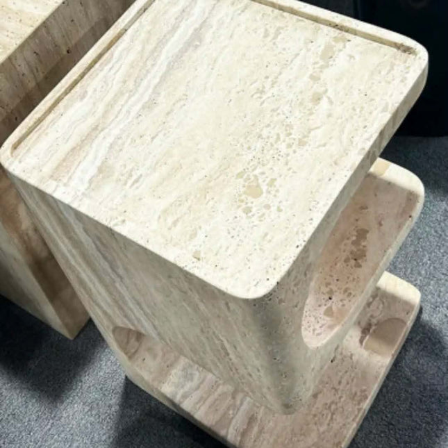 Custom Designed Modern Luxury Beige Travertine Side Table Newly Designed Modern Style Marble Coffee Table For Hotels