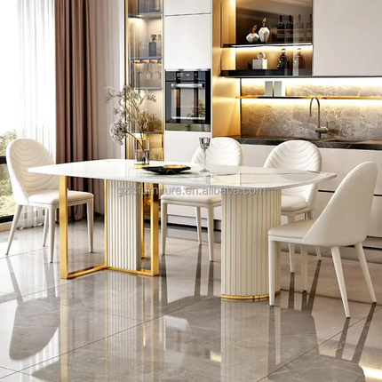 Hot Selling Luxury White Sintered Stone Modern Most Popular Dining Table Set With 8 Chairs for Family Dining Rooms Kitchen