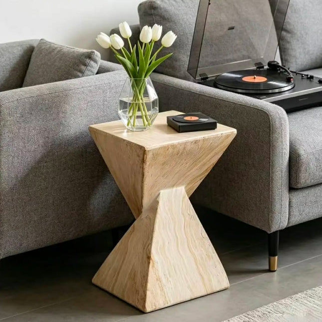 Natural Color Abstract Hourglass MgO Accent Side Table Stump End Table Modern Living Room Furniture For Home Decoration
