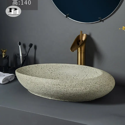 Color Glazed Art Toilet Pebble Shaped Ceramic Wash Basins for Bathroom