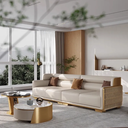 Grand Cream Velvet Elite Sofa Set with Striking Golden Details Premium Quality