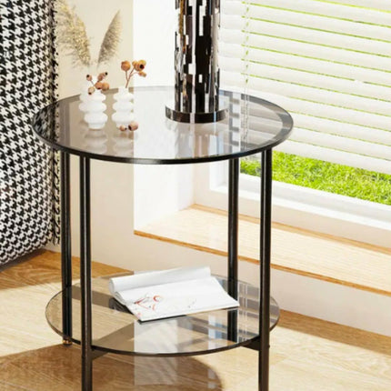Nordic Style Luxury Small Round Side Tables Coffee Sofa Tempered Glass Corner Table For Living Room