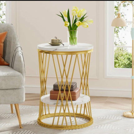 Tribesigns Faux Marble Veneer Top Modern Luxury Sofa Side Coffee Table Wood End Table Set Living Room