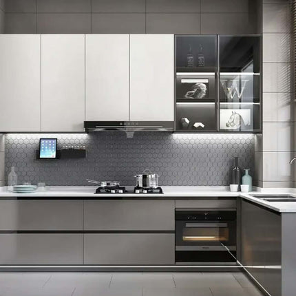 Whole House Customization Glossy Luxury Modern Design Grey Stainless Steel Kitchen Cabinet For Villa